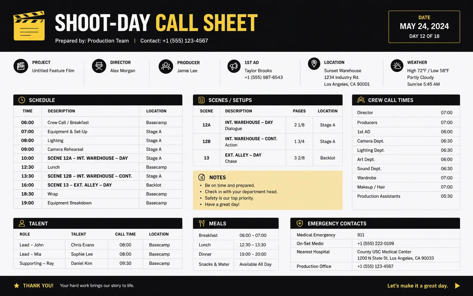 Shoot-Day Call Sheet
